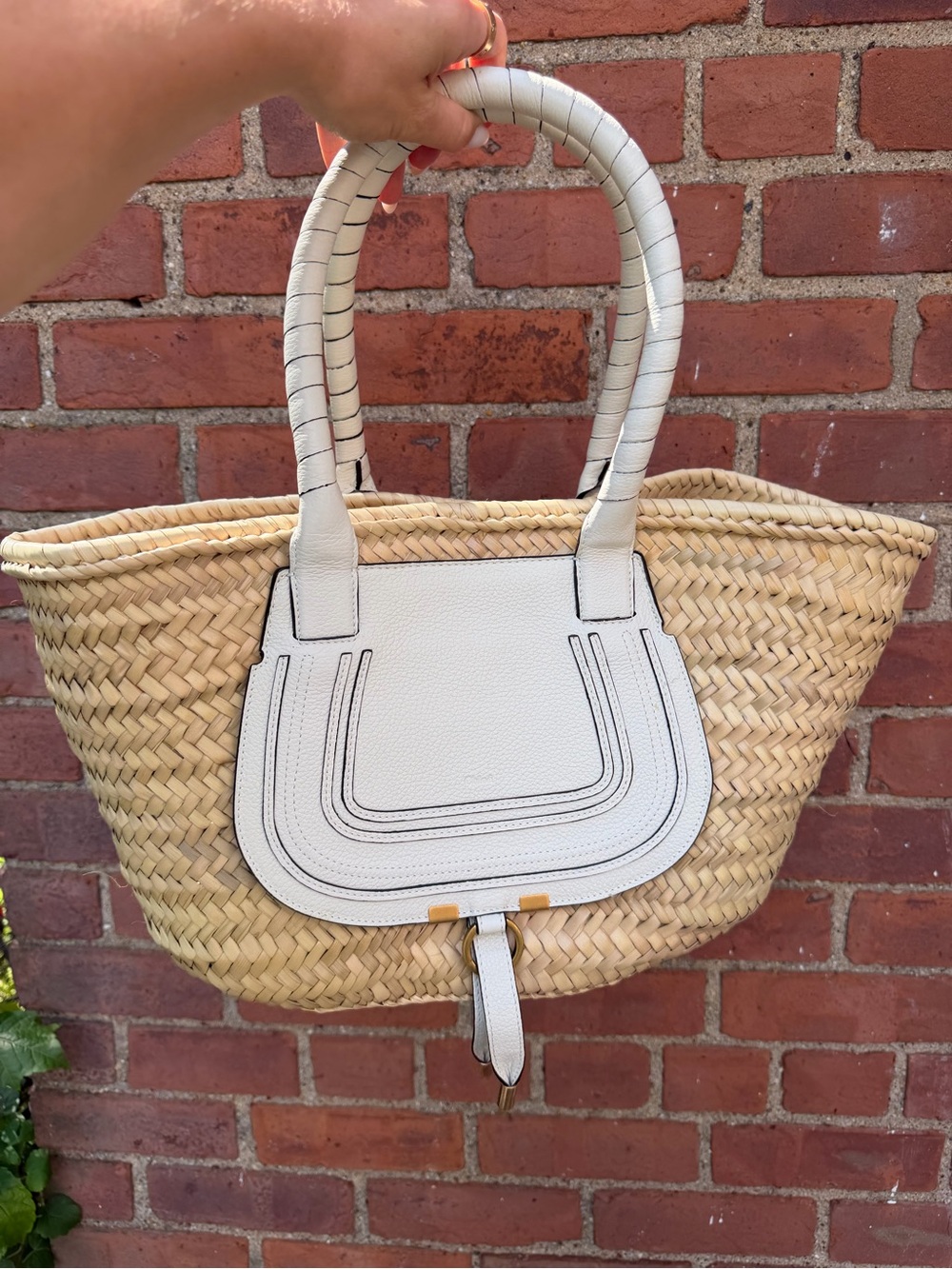 Chloe Natural Straw Tote with White Leather Trim